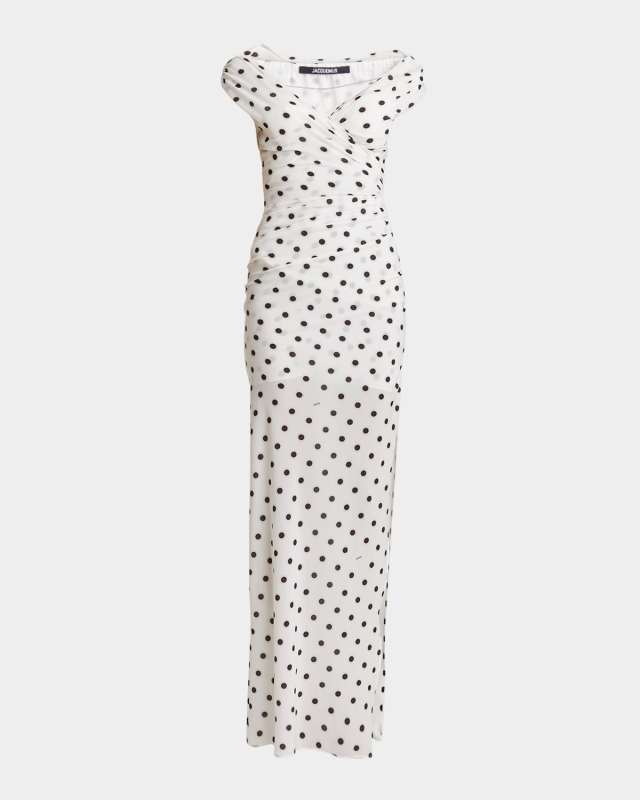 Rita Polka-Dot Off-The-Shoulder Gown